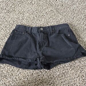 Boohoo Washed Black Denim Roll-Hem Shorts